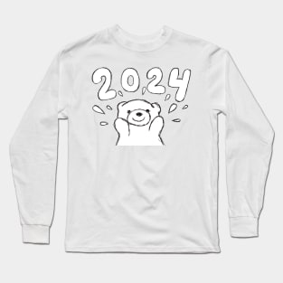 2024 New Years Celebration Smiley Bear Long Sleeve T-Shirt